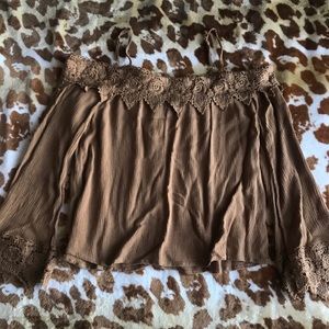 Active USA Brown Long Sleeve Lace Top